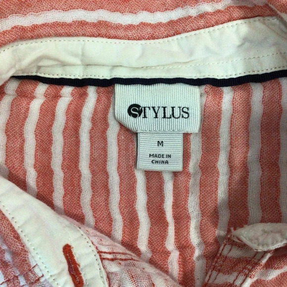 STYLUS Salmon and White Striped Button Down Long Sleeve Top - Size Medium - Picture 8 of 8